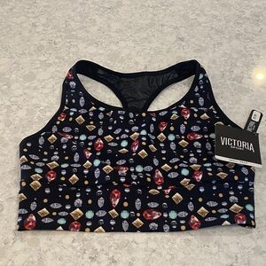 Women's Gem Print Sports Bra - Black